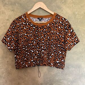 GBG Los Angeles Leopard Cropped Tee with Drawstring Waist